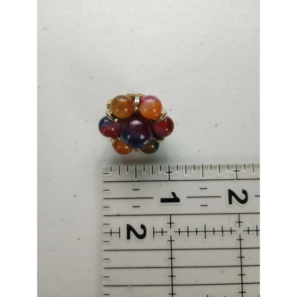 Round Cluster Ball Clip On Earrings Gold Tone Multi Color Plastic Resin